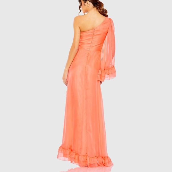 NWT Ieena for Mac Duggal Orange One Sleeve Ruffled Hem Gown 55924 Size 8 - Picture 3 of 16